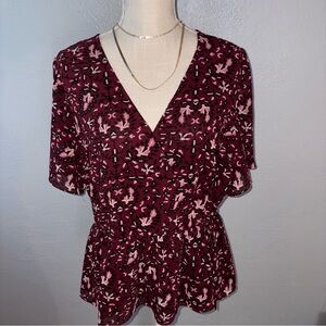 Madewell Burgundy and Pink Floral Blouse